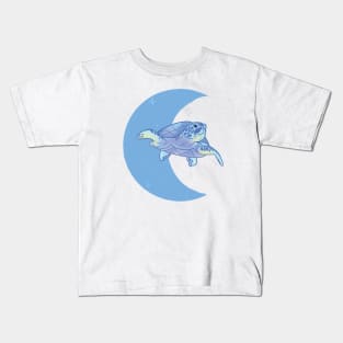 Sea Turtle Crescent Moon - Blue Kids T-Shirt